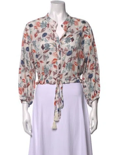 Pre-owned Cara Cara Printed Three-quarter Sleeve Blouse In Multicolor