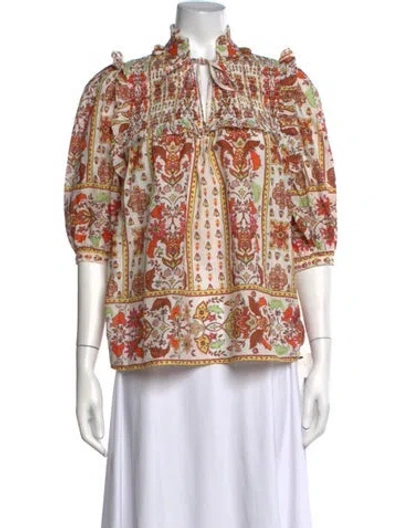 Pre-owned Cara Cara Printed Tie Neck Blouse In Neutrals
