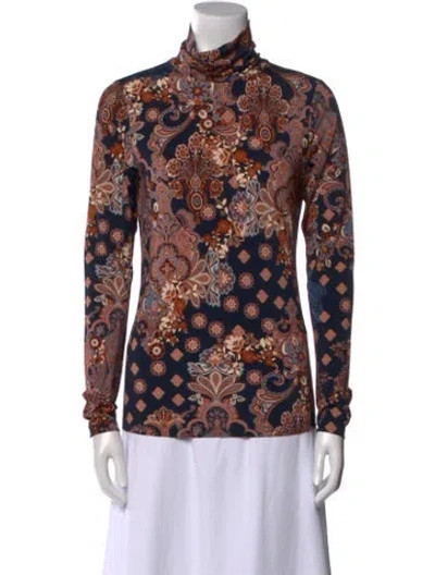 Pre-owned Cara Cara Printed Turtleneck Blouse In Multi