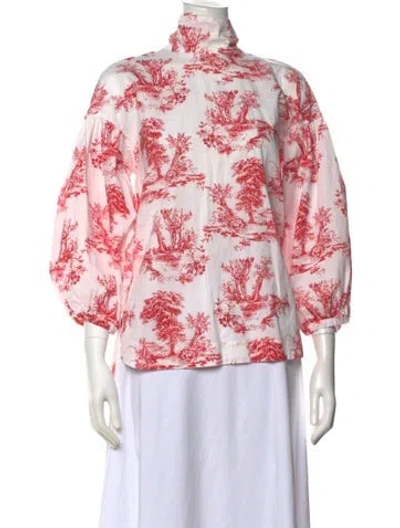 Pre-owned Cara Cara Printed Turtleneck Blouse In Red/white