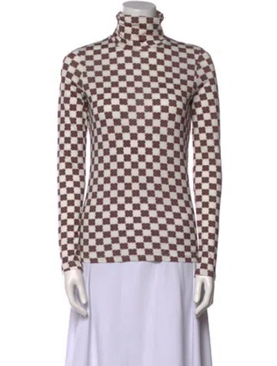 Pre-owned Cara Cara Printed Turtleneck Blouse W/ Tags In White