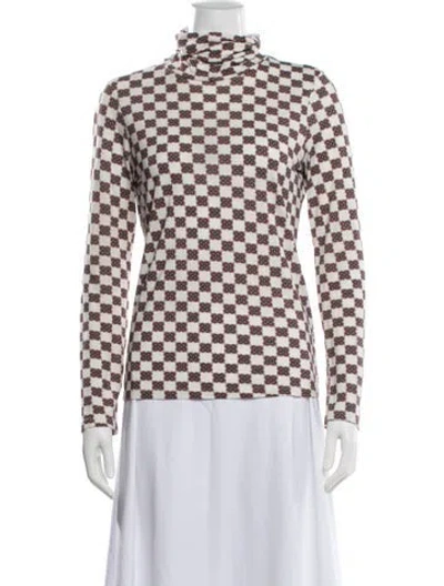 Pre-owned Cara Cara Printed Turtleneck Sweater In White