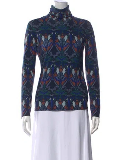 Pre-owned Cara Cara Printed Turtleneck Top In Blue