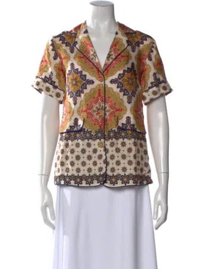 Pre-owned Cara Cara Printed V-neck Blouse In Multi