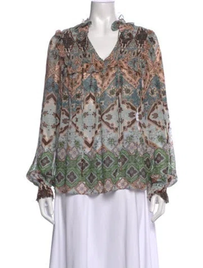Pre-owned Cara Cara Printed V-neck Blouse In Multi