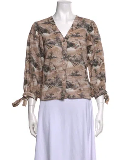 Pre-owned Cara Cara Printed V-neck Blouse In Neutrals