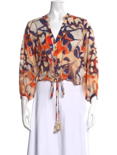 Pre-owned Cara Cara Printed V-neck Blouse In Orange