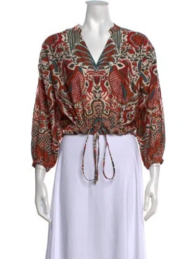 Pre-owned Cara Cara Printed V-neck Blouse In Orange
