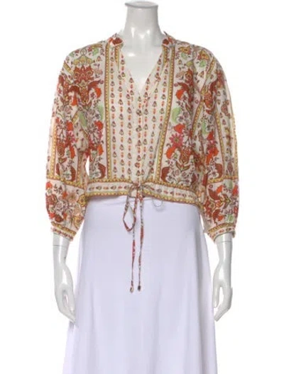 Pre-owned Cara Cara Printed V-neck Blouse In Yellow