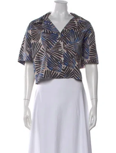 Pre-owned Cara Cara Printed V-neck Button-up Top