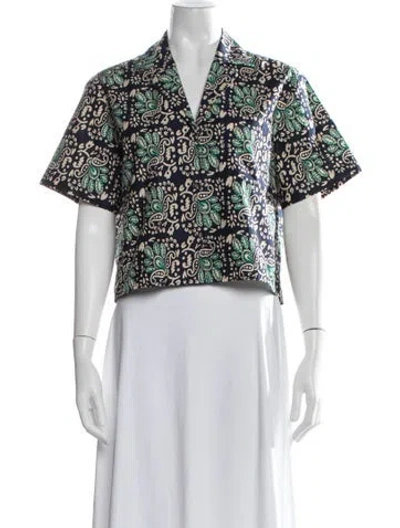 Pre-owned Cara Cara Printed V-neck Crop Top In Blue