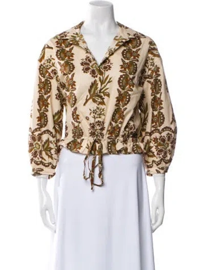 Pre-owned Cara Cara Printed V-neck Crop Top In Multi