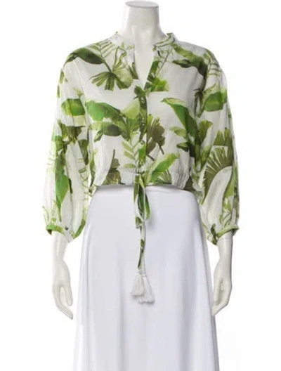 Pre-owned Cara Cara Printed V-neck Crop Top In White