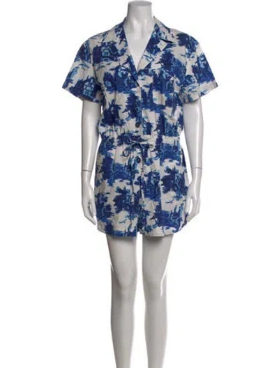 Pre-owned Cara Cara Printed V-neck Romper In Blue
