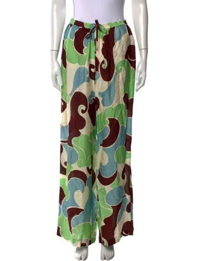 Pre-owned Cara Cara Printed Wide Leg Pants In Green