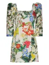 Cara Cara Puff-sleeve Floral Dress In Neutral