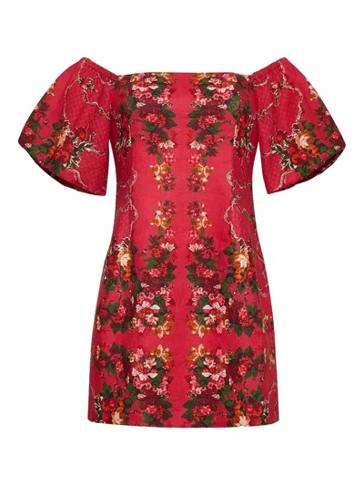 Cara Cara Puff-sleeve Floral-print Mini Dress In Multi