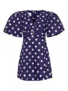 Cara Cara Puff-sleeve Polka-dot Dress In Blue