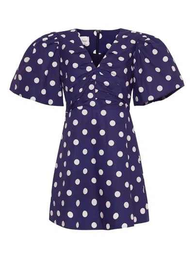 Cara Cara Puff-sleeve Polka-dot Dress In Blue