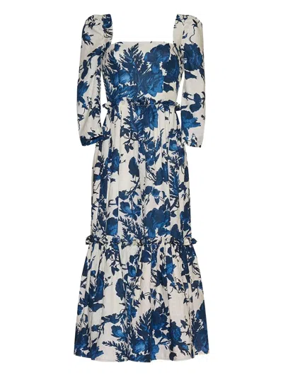 Cara Cara Puff-sleeve Tiered Dress In Blue