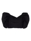 Cara Cara Puff-sleeve Wrap Top In Black