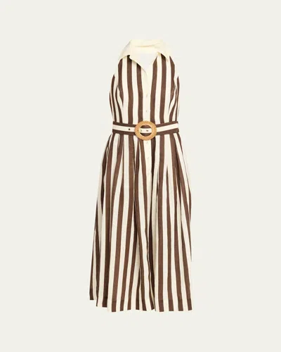 Cara Cara Quentin Belted Halter Midi Dress In Multi