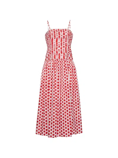 Cara Cara Rahi Ruched Polka-dot Mididress In Red