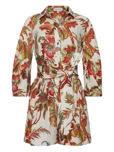 Cara Cara Raya Button Floral Sash Dress In Brown