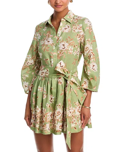 Cara Cara Raya Floral Print Linen Mini Dress In Green