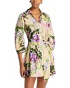 Cara Cara Raya Floral Print Linen Mini Dress In Wisteria Ginger Root