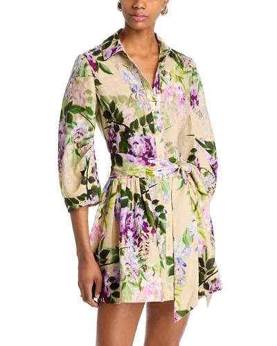 Cara Cara Raya Floral Print Linen Mini Dress In Wisteria Ginger Root