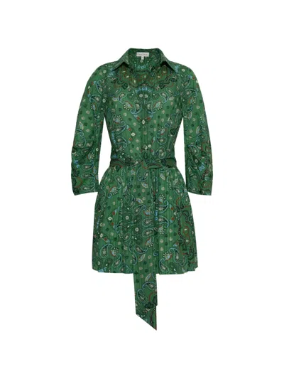 Cara Cara Raya Paisley-print Mini Shirt Dress In Green