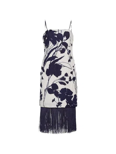 Cara Cara Rita Floral-print Fringe-trim Midi Dress In White