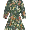 Cara Cara Robin Puff-sleeve Floral Poplin Mini Dress In Olive Kingston Fl