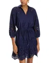 Cara Cara Robin Eyelet Mini Dress In Navy Embroidered Eyelet
