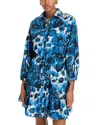 Cara Cara Robin Puff-sleeve Floral Poplin Mini Dress In Flora Grove Blue