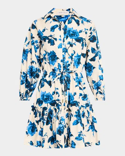 Cara Cara Robin Puff-sleeve Floral Poplin Mini Dress In Altha Flora Stone