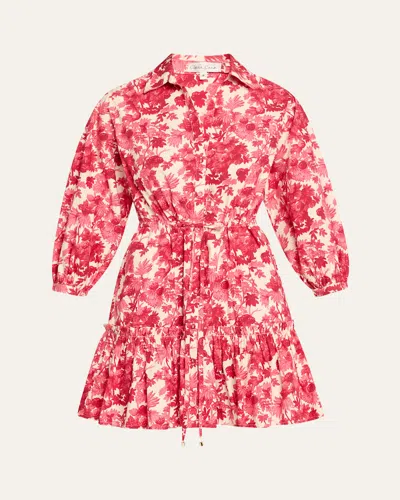 Cara Cara Robin Puff-sleeve Floral Poplin Mini Dress In Berries Pink
