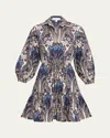 Cara Cara Robin Puff-sleeve Floral Poplin Mini Dress In Multi