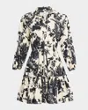 Cara Cara Robin Puff-sleeve Floral Poplin Mini Dress In Blue