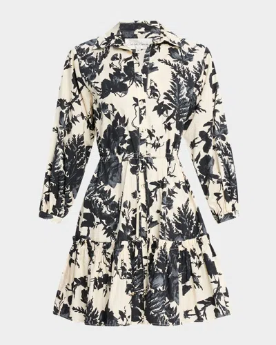 Cara Cara Robin Puff-sleeve Floral Poplin Mini Dress In Blue