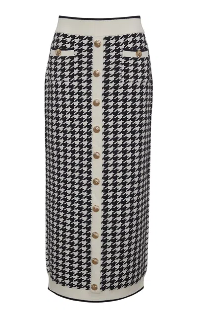 Cara Cara Ronnie Houndstooth Wool-cashmere Midi Skirt In Black,white