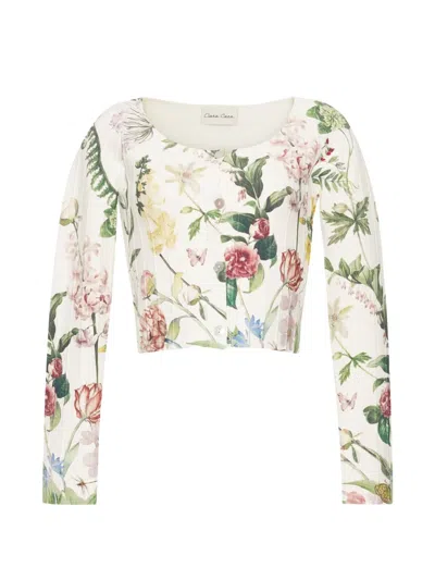 Cara Cara Rose Floral-pattern Cardigan In White