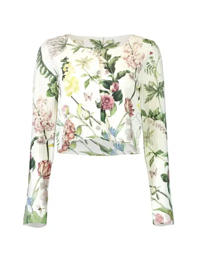 Cara Cara Rose Floral-design Cardigan In White