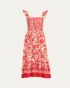 Cara Cara Ruby Square-neck Midi Dress In Dentelle Coral