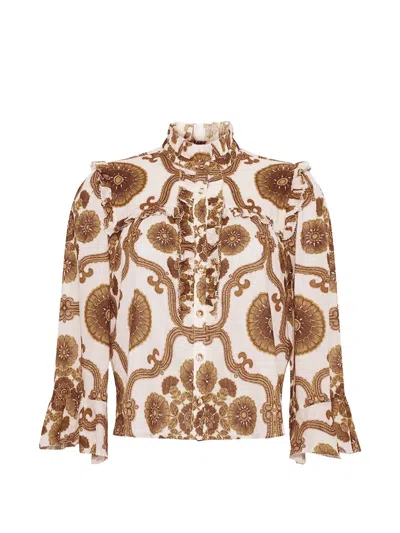 Cara Cara Ruffle-trimmed Floral-print Top In Multi