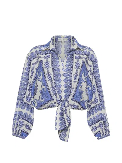 Cara Cara Rumson Tie-front Button-up Shirt In Blue