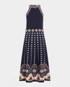 Cara Cara Sandrinna Mock-neck Jacquard Flare Midi Dress In Jules Navy