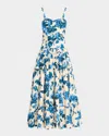 Cara Cara Santiago Bustier Tiered Floral Poplin Midi Dress In Blue