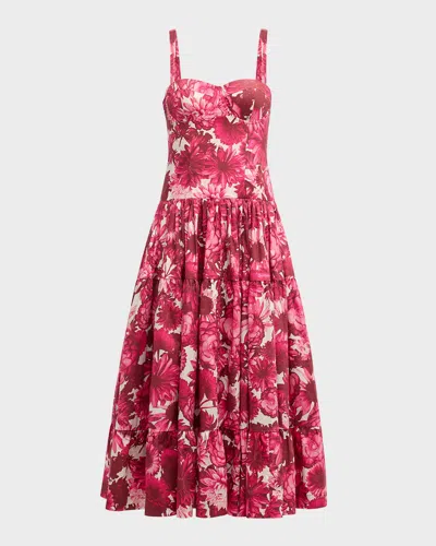 Cara Cara Santiago Bustier Tiered Floral Poplin Midi Dress In Multi